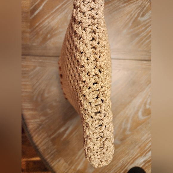 Macrame Hinged Handbag Purse Beaded Clutch Vintage 1970s Handmade Brown - Picture 3 of 10